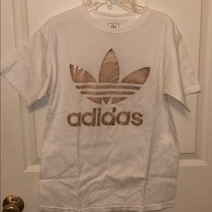 Adidas rose gold foil tshirt. Urban outfitters.